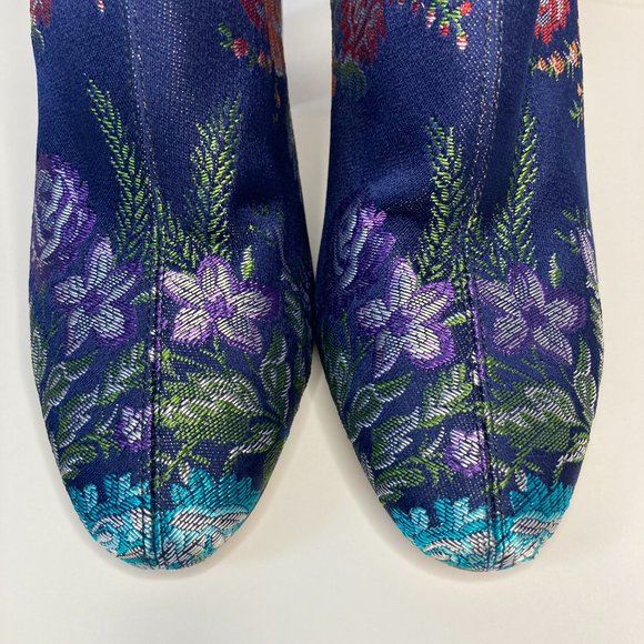 Zara - Spain Basic Collection Jaquard Flower Boots Size 8 Navy Blue / Fl… - Picture 6 of 8